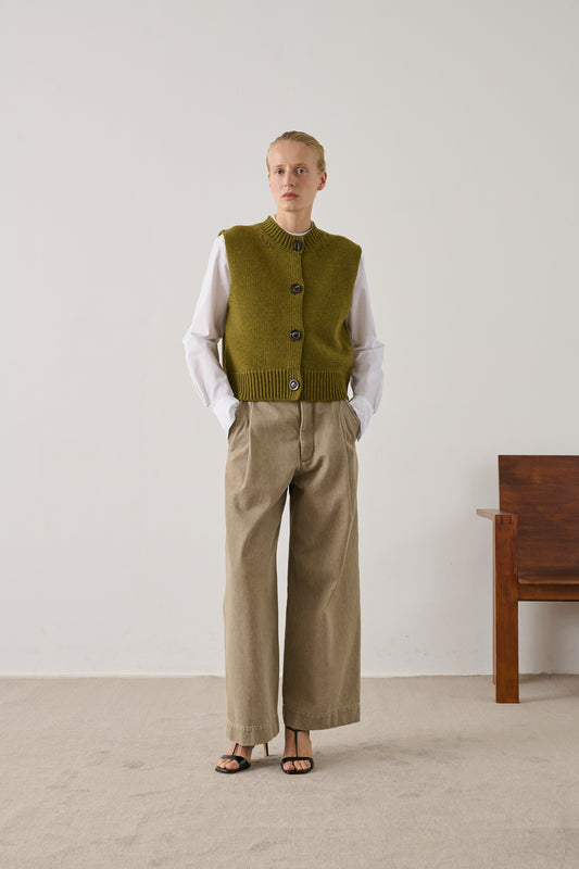 Cardigan Ivana - Vert Olive - Laine - Femme